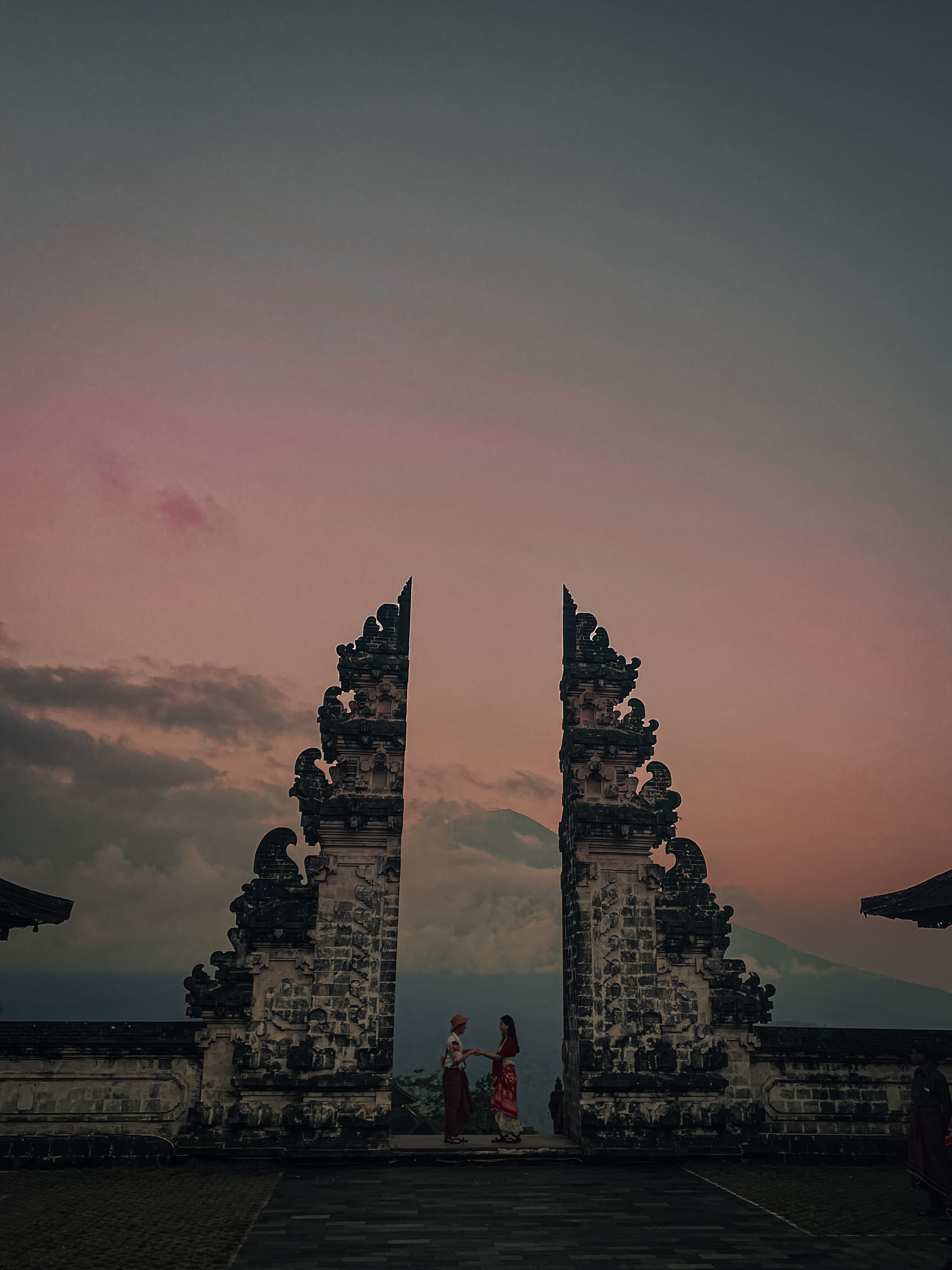 Lempuyang Temple gate at golden sunset in East Bali