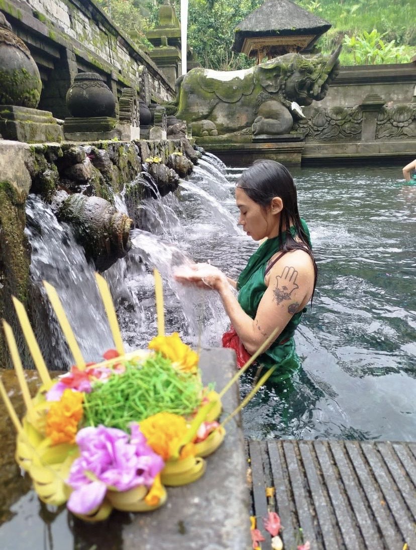 Sacred water blessing ritual at Tirta Empul Temple